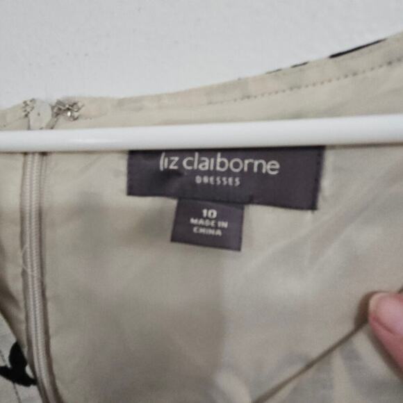 LIZ CLAIBORNE Belted Linen Sleeveless Sheath Dress Damask Print Size 10 - Picture 5 of 6